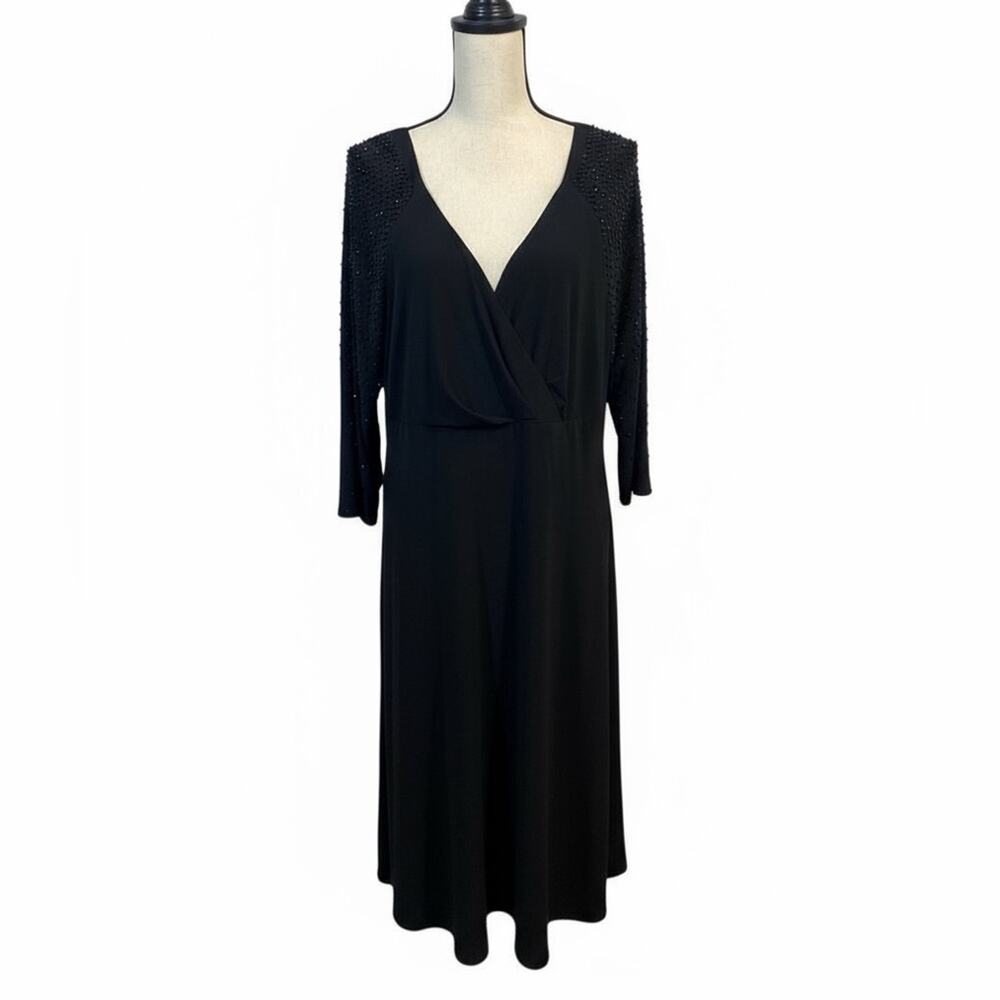 Betsy & Adam Black Beaded Sleeve Formal Dress Size 18W